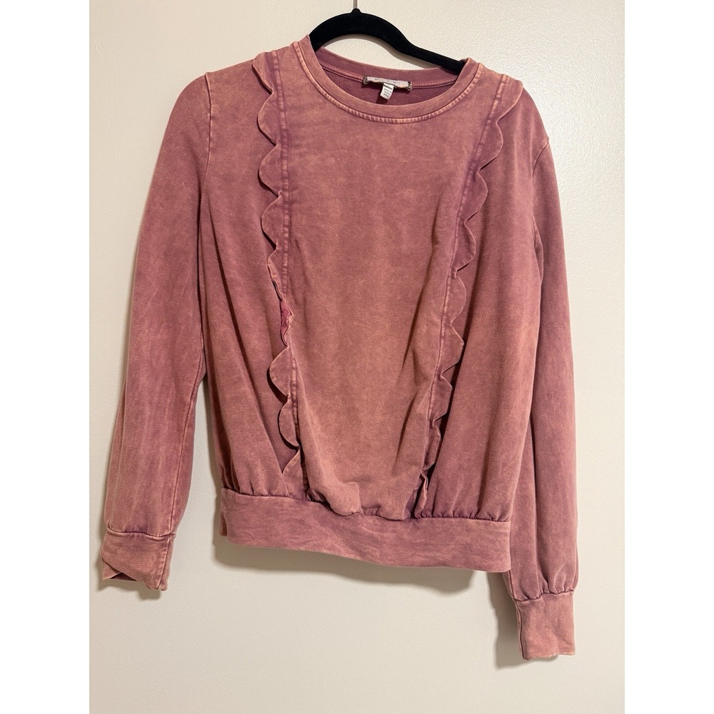 Anthropologie ERI + ALI Weckerlie Scalloped Sweatshirt S Cottage Core Spring